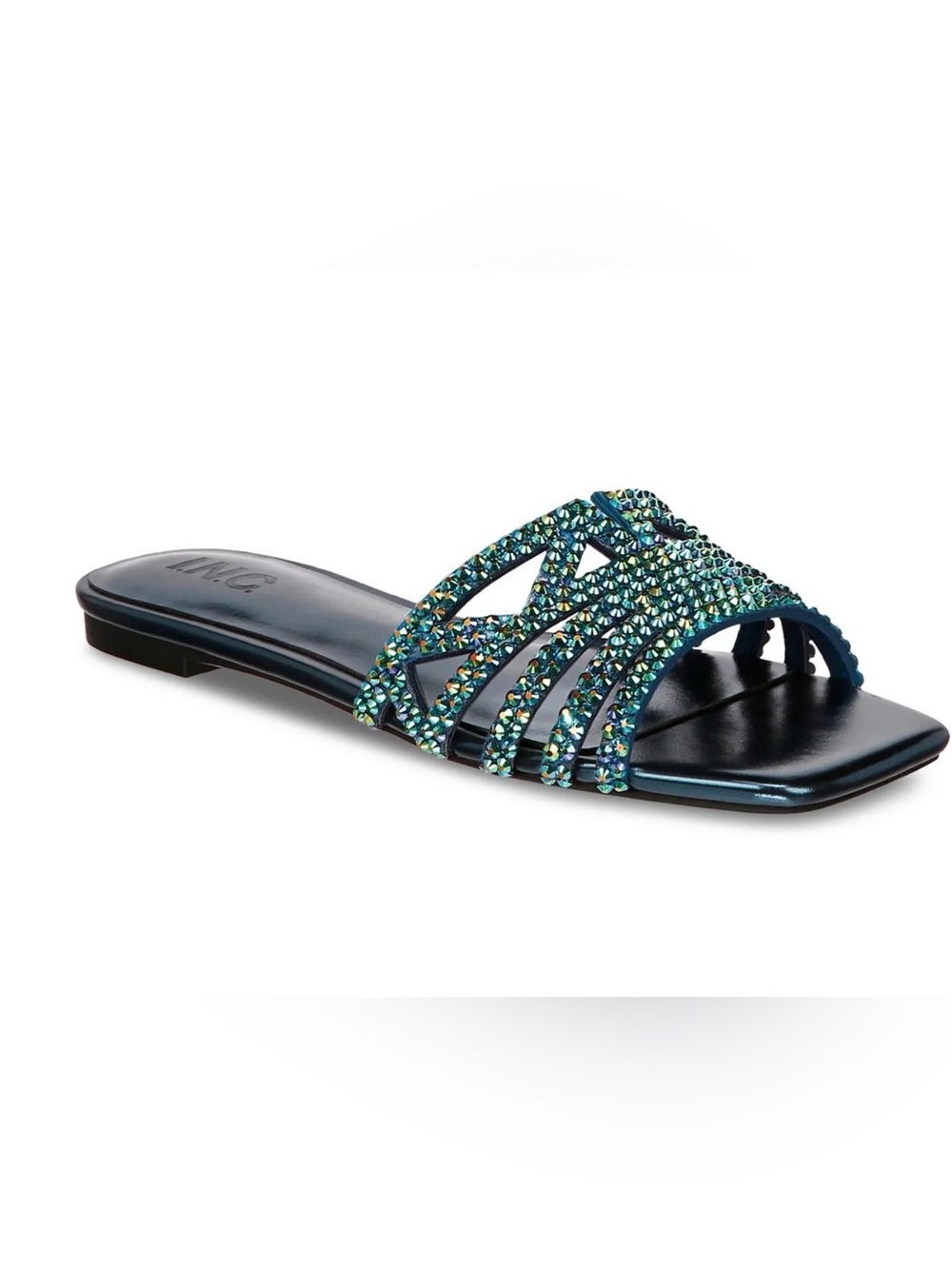NWOT- INC Tianah Rhinestone Slip On Slide Sandals Blue & Green Size 7M Womens